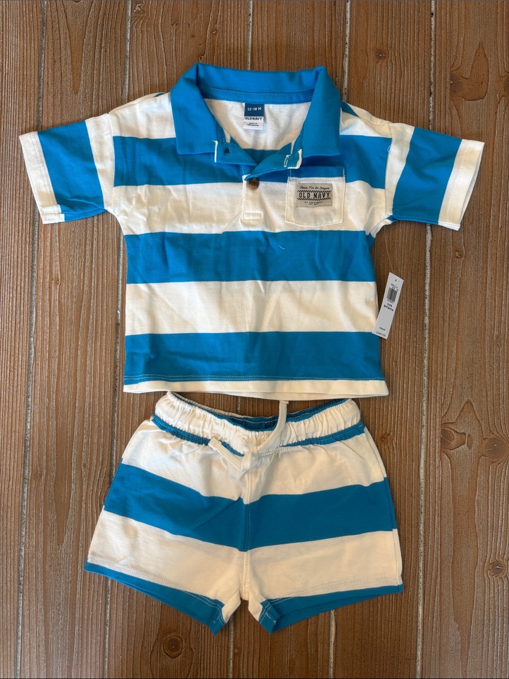 Old Navy Turquoise & White Horizontal Stripe Polo Outfit Set